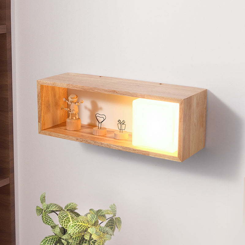 BowLift | Fillet/Right Angle Wall Lamp Nordic Wood 1 Head Nightstand Wall Lamp with Shelf Function