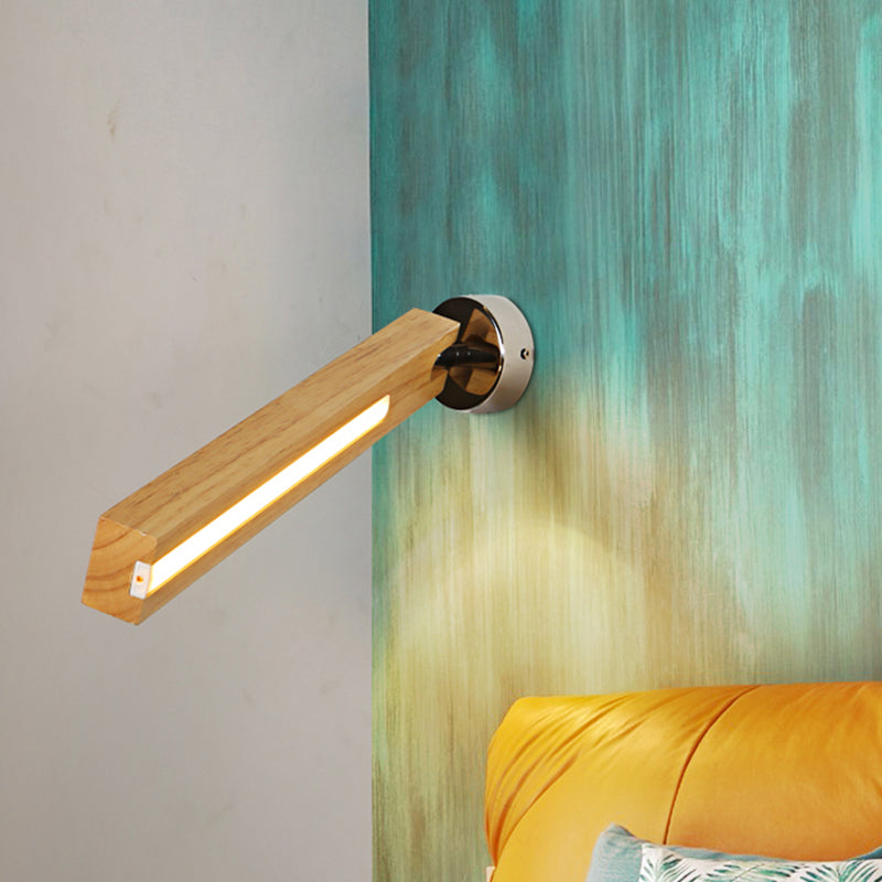 BowLift | Rotatable Rectangle Wooden Wall Light Simple Beige LED Wall Lamp Ideas for Nightstand, 3 Colors Light