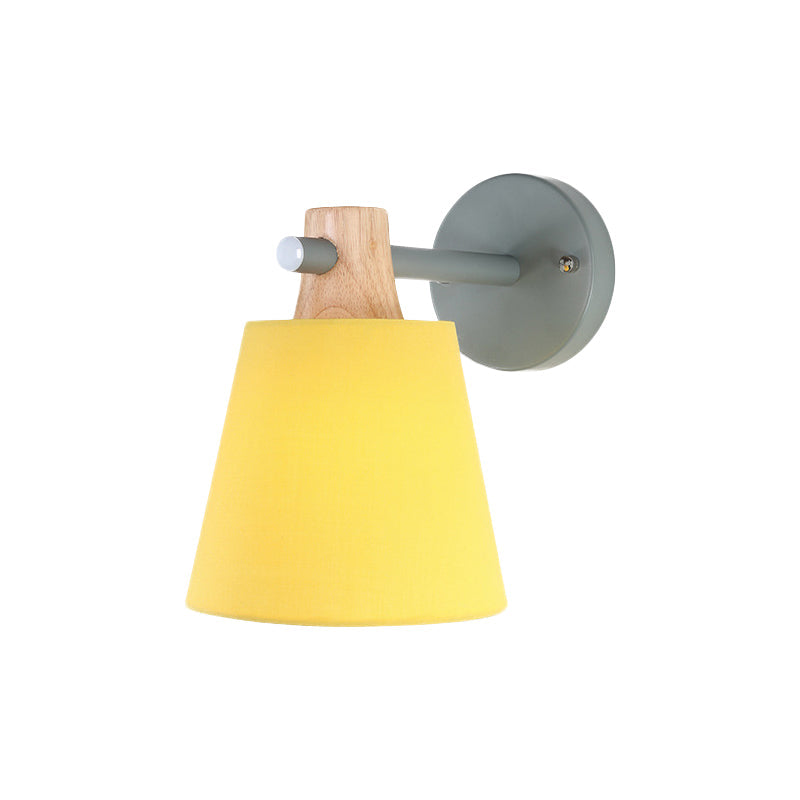 BowLift | Conical Wall Lamp Macaron Fabric 1 Head Blue/White/Yellow Wall Lighting Ideas with Straight Arm and Wood Clamp