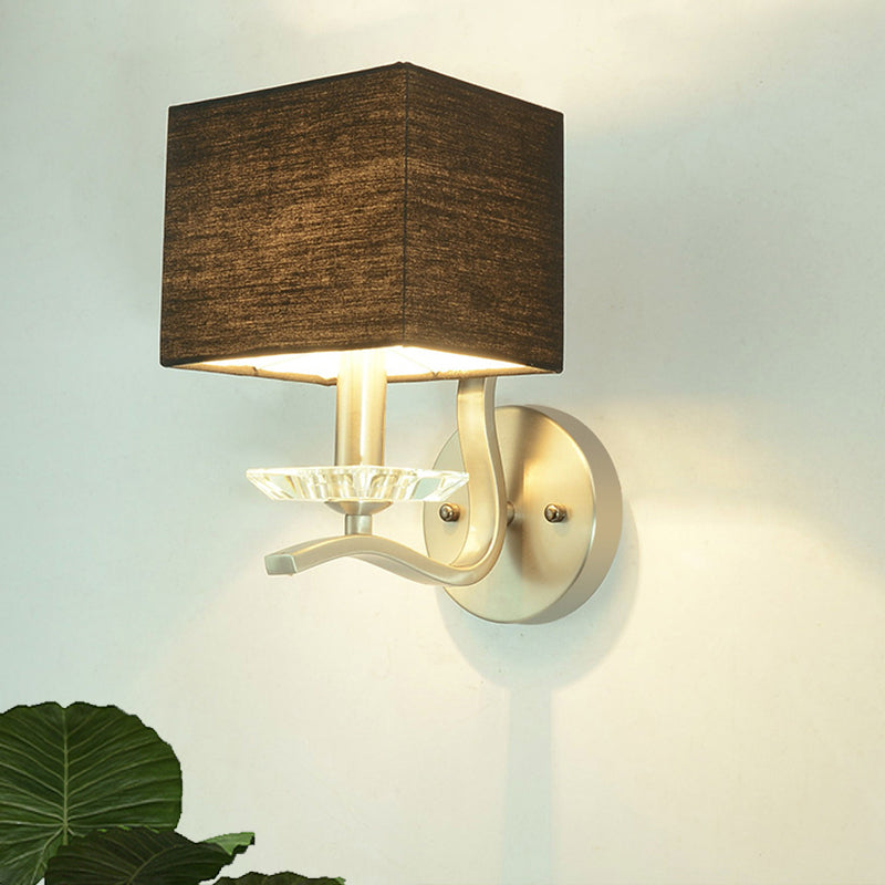 BowLift | Cube Nightstand Wall Lamp Fabric Single Modern Wall Light Wall Sconce in Gray/Black with Crystal Accent