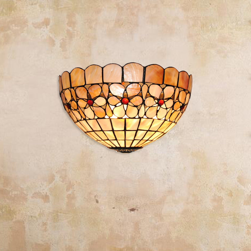 BowLift | Floral Pattern Wall Light Tiffany Vintage Shell Wall Lamp in Beige/Pink-White for Hall Office