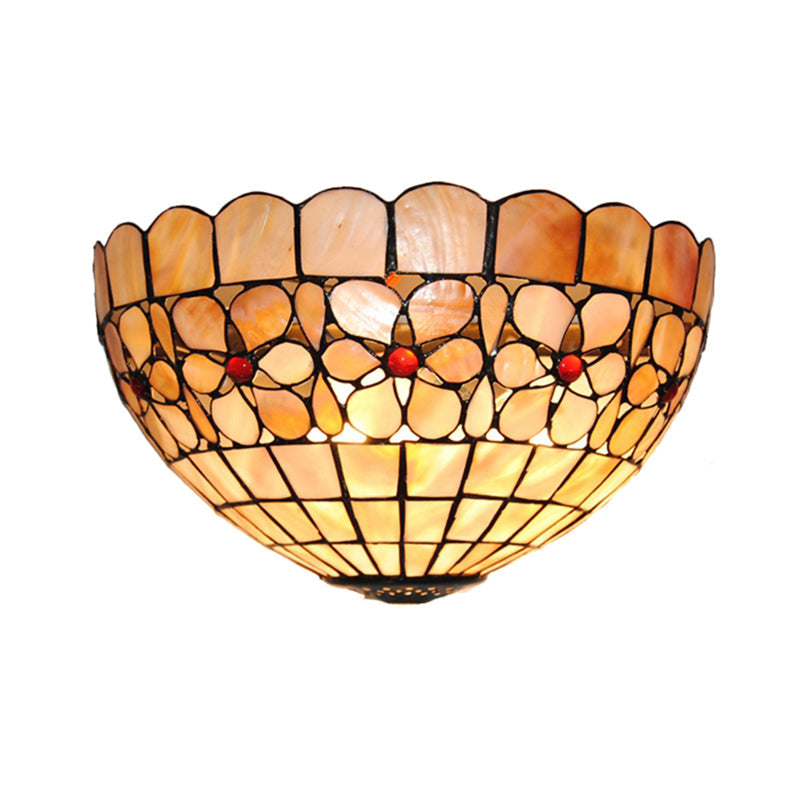 BowLift | Floral Pattern Wall Light Tiffany Vintage Shell Wall Lamp in Beige/Pink-White for Hall Office