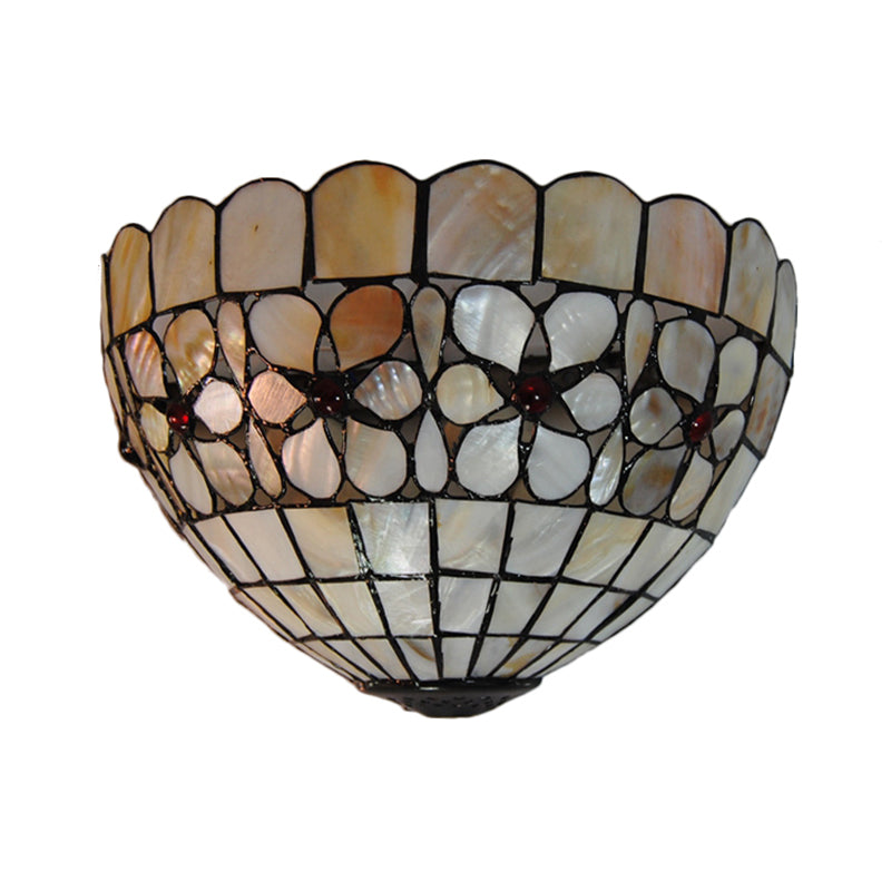 BowLift | Floral Pattern Wall Light Tiffany Vintage Shell Wall Lamp in Beige/Pink-White for Hall Office