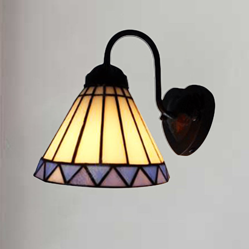BowLift | Cone Wall Lamp Tiffany Blue-White Glass 1 Head Black Sconces Lighting for Bedroom