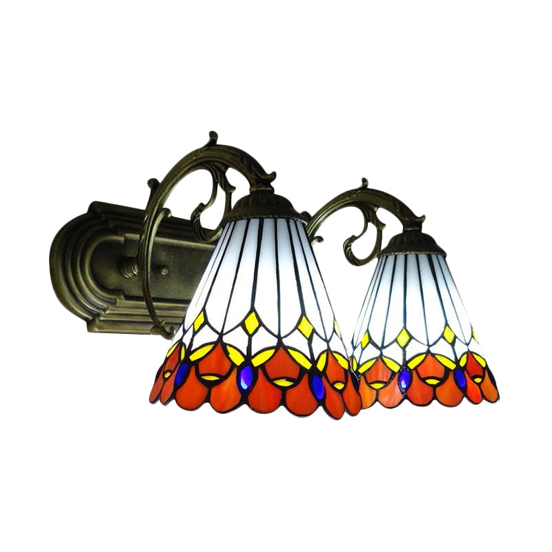 BowLift | Tiffany Vintage Orange Wall Lantern Cone Shade 2 Lights Art Glass Wall Light for Bathroom