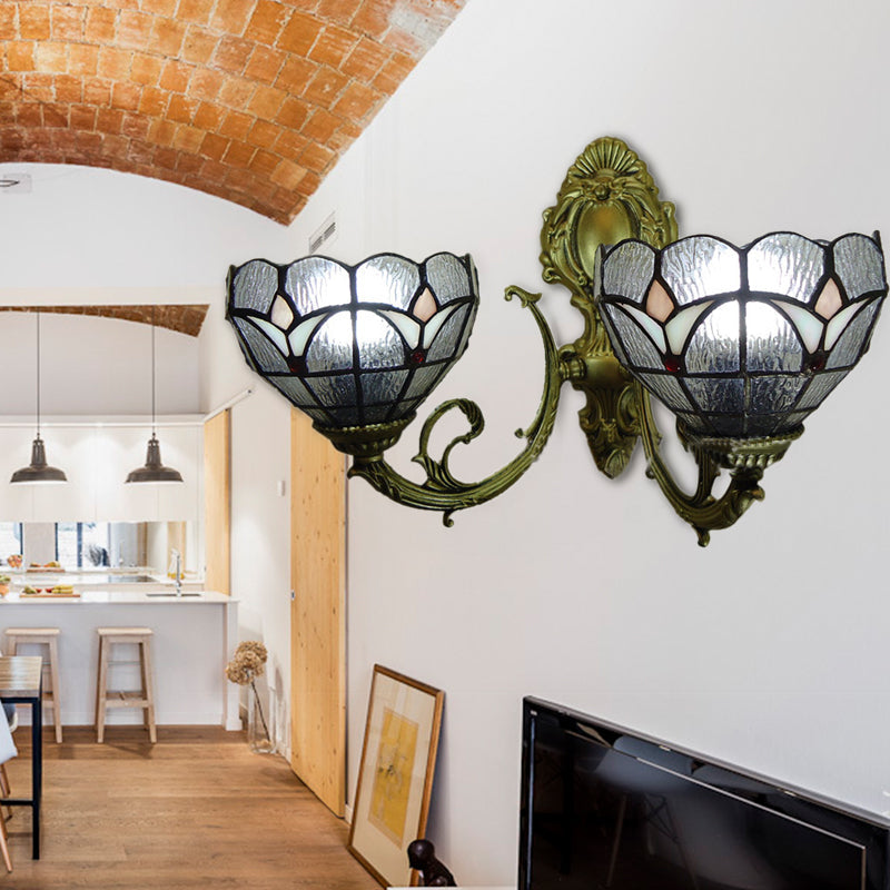 BowLift | Art Glass Bowl Wall Lamp Café Restaurant 2-Lamps Tiffany Classic Clear Wall Lamp for Entrance Door