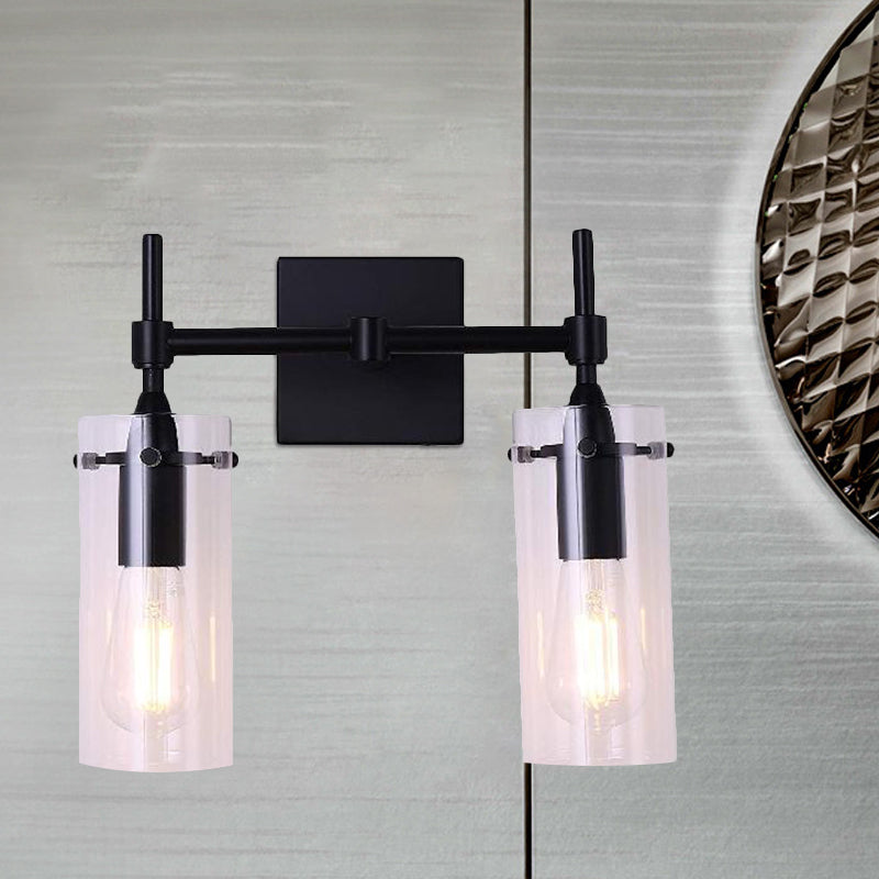 BowLift | Clear Glass Tube Wall Lighting Kitchen Bathroom 2 Lights Antique Wall Lamp in Black