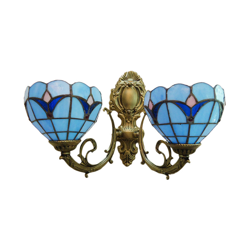 BowLift | Stained glass bowl wall lamp study 2 lights Tiffany traditional wall lamp in blue/clear