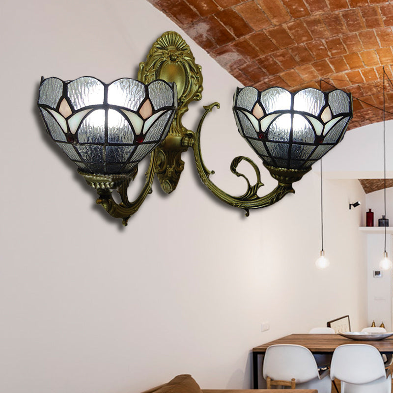 BowLift | Stained glass bowl wall lamp study 2 lights Tiffany traditional wall lamp in blue/clear