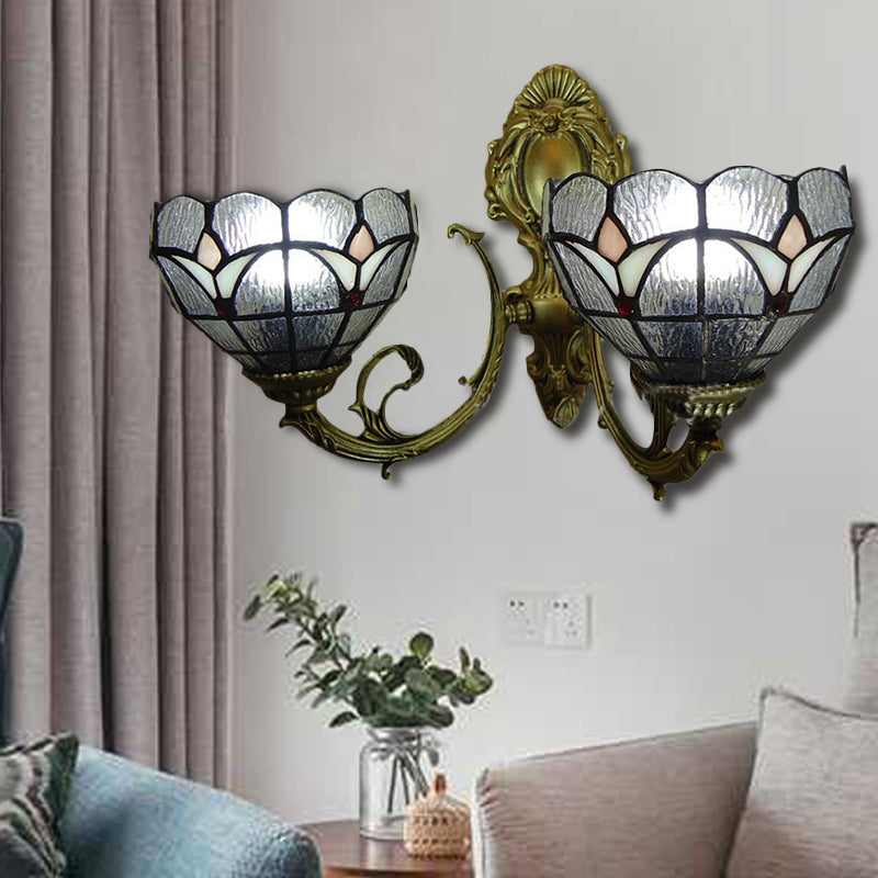 BowLift | Stained glass bowl wall lamp study 2 lights Tiffany traditional wall lamp in blue/clear