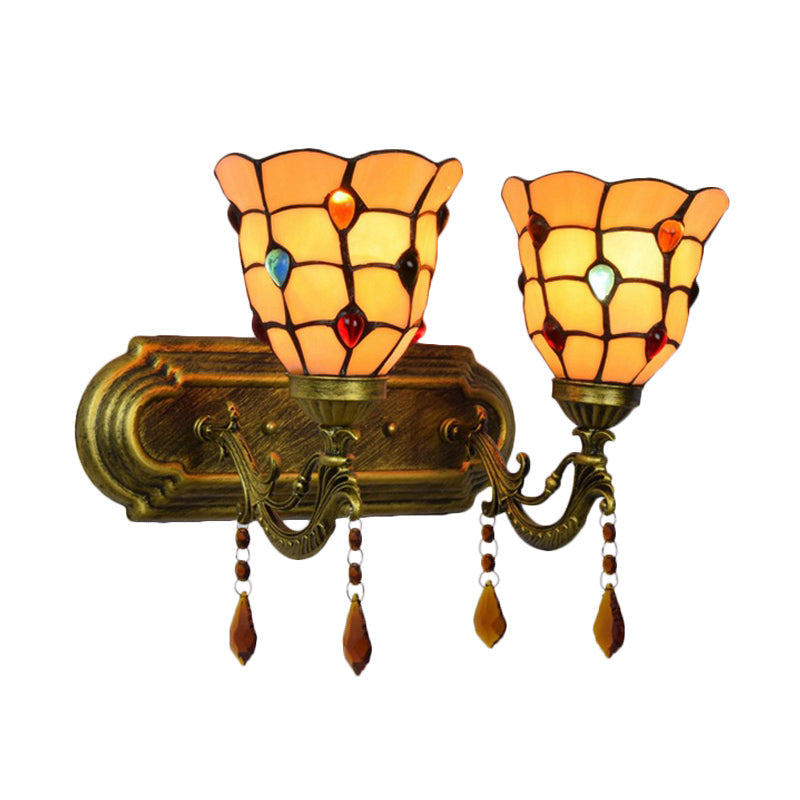 BowLift | Tiffany Classic Bell Wall Lamp with Agate 2 Heads Tiffany Wall Light in Beige for Staircase