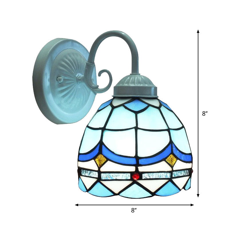 BowLift | Tiffany Arched Small Wall Light Stained Glass 1 Head Blue Wall Light in White Finish for Living Room