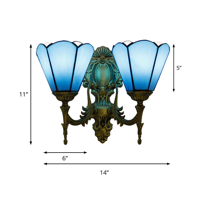 BowLift | Blue Glass Cone Wall Light Traditional Double Wall Mount Light for the Dining Room