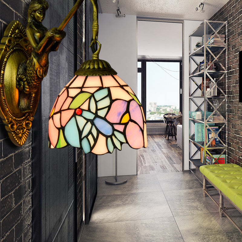 BowLift | Blue-Pink Bowl Wall Lamp Tiffany 1 Head Multicolor Stained Glass Wall Mounted Lamp