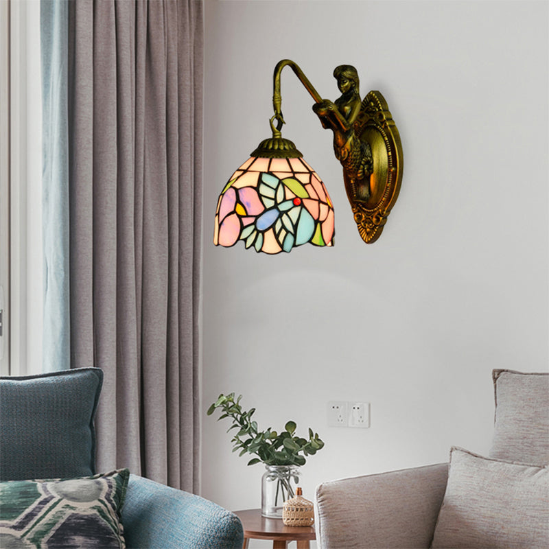 BowLift | Blue-Pink Bowl Wall Lamp Tiffany 1 Head Multicolor Stained Glass Wall Mounted Lamp