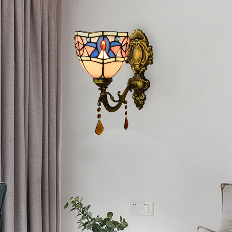BowLift | Stained Glass Bowl Wall Lamp Bedroom 1 Lamp Tiffany Classic Wall Lamp in White with Agate
