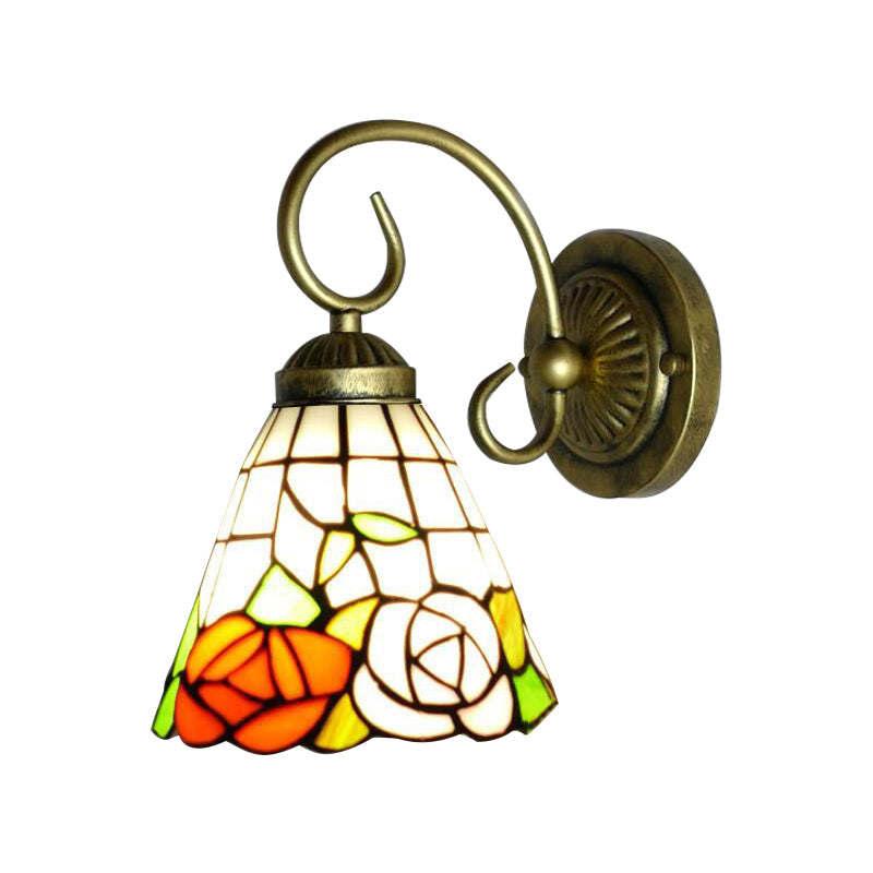 BowLift | Rose Stained Glass Wall Light Tiffany 1 Head Antique Bronze Wall Lamp Lighting