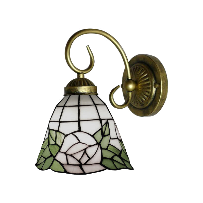 BowLift | Green Bell Wall Lamp Tiffany 1 Head Stained Glass Wall Light with Rose Pattern