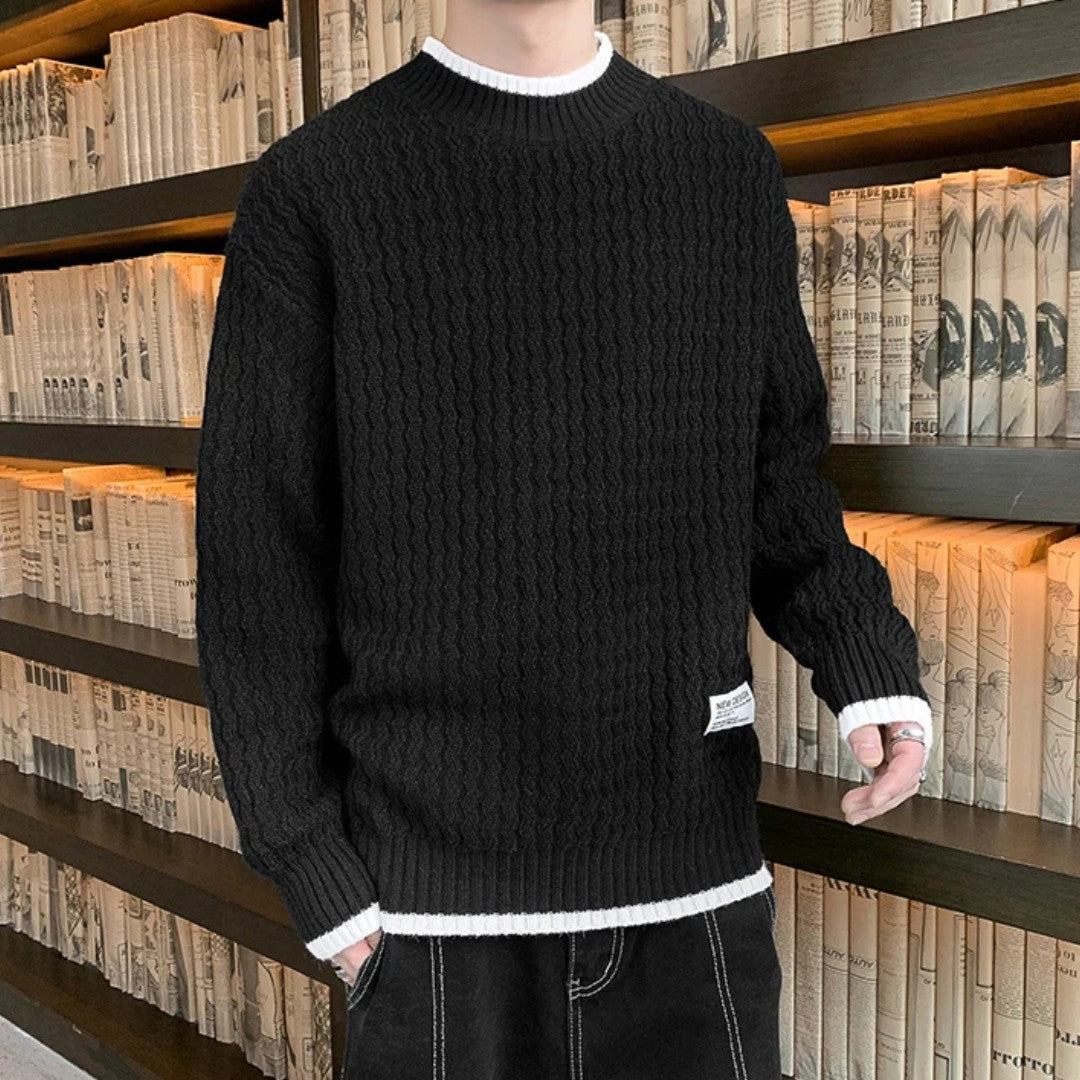Merino Wool Pullover with Wave Texture