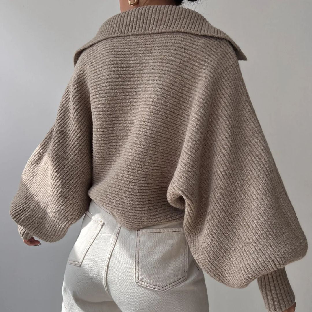 Ribbed V-Neck Sweater in Soft Stretch Knit
