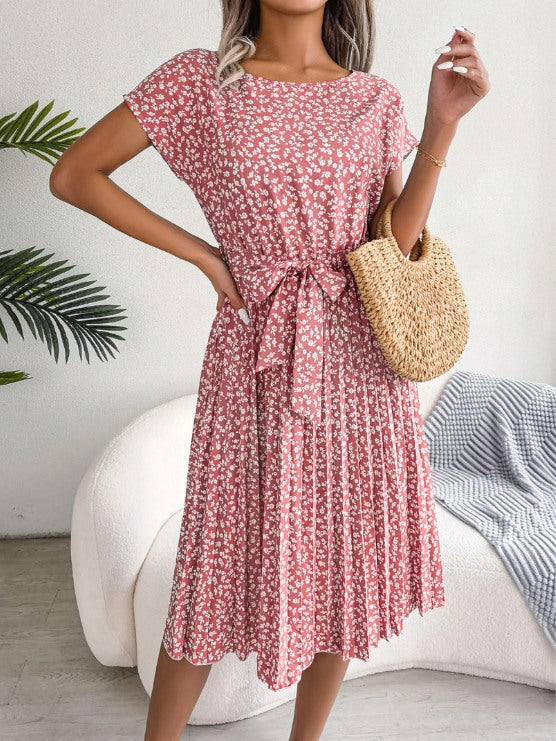 Floral A-Line Dress with Tie Waist