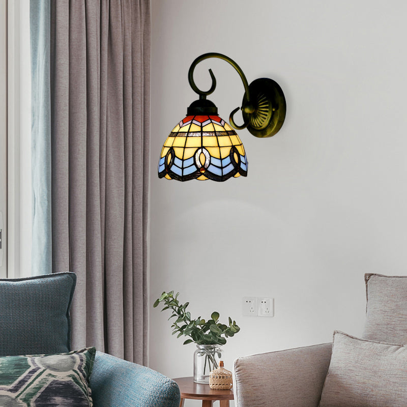 BowLift | Baroque Style 8"/6" W Grid Bell Wall Lighting Tempered Glass 1 Head Beige Wall Lamp for Kitchen