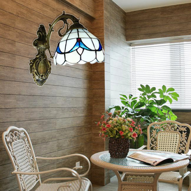 BowLift | Tulip Motif Bathroom Wall Light Glass 1 Light Tiffany Stylish Wall Light in Antique Bronze Finish