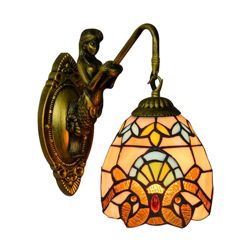 BowLift | Brass Dome Wall Light Tiffany 1 Head Multicolor Glass Window Wall Mounted Light