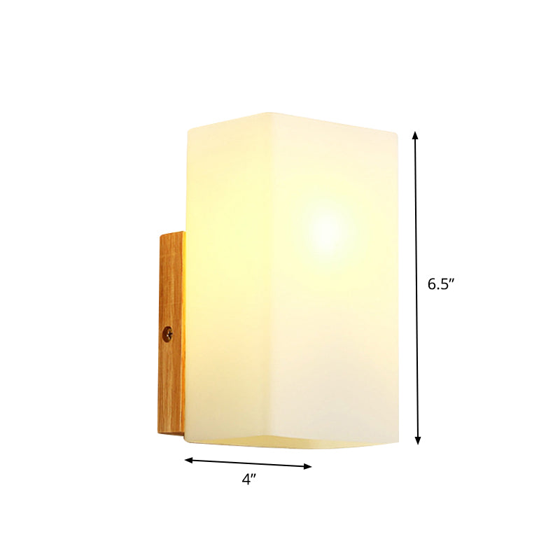 BowLift | Cube Wall Mount Light Fixture Minimalism Opal Glass 1 Main Color Beige Surface Wall Lamp with Wooden Detail