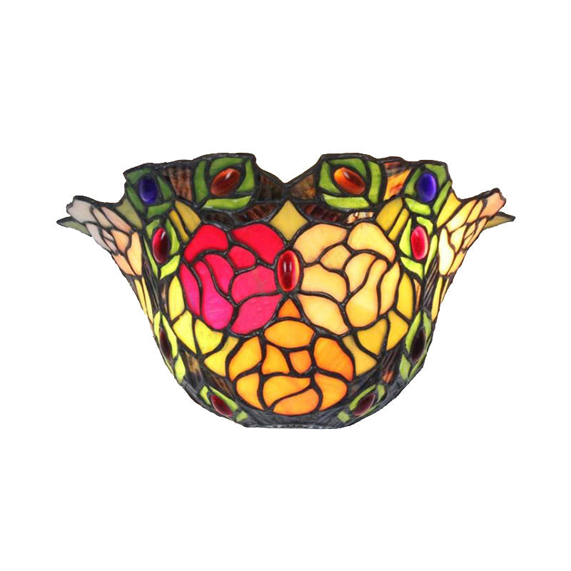 BowLift | Flower Pattern Wall Lamp with Rose and Layered Glass 1 Light Rustic Art Deco Wall Lighting for Entrance