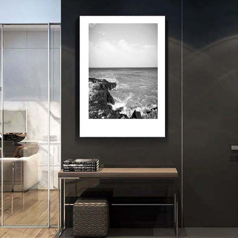 BowLift | Tropical Rocky Bay Seascape Canvas Print Dark Color Texture Wall Art for the Living Room