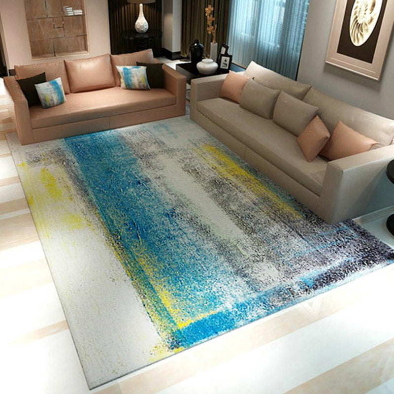 BowLift | Unique brush stroke pattern rug blue industrial rug polyester pet-friendly washable non-slip area rug for bedroom