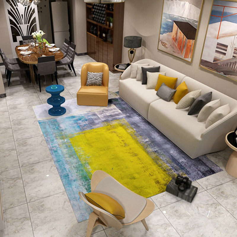 BowLift | Unique brush stroke pattern rug blue industrial rug polyester pet-friendly washable non-slip area rug for bedroom