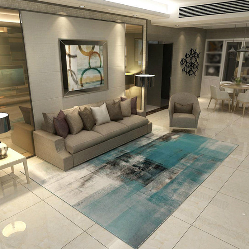 BowLift | Unique brush stroke pattern rug blue industrial rug polyester pet-friendly washable non-slip area rug for bedroom