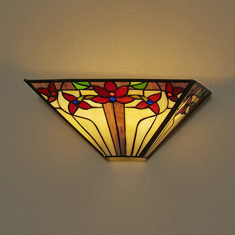 BowLift | Floral Wall Lamp Light Mission Style Colored Glass 1 Light Wall Mounted Light for Dining Room
