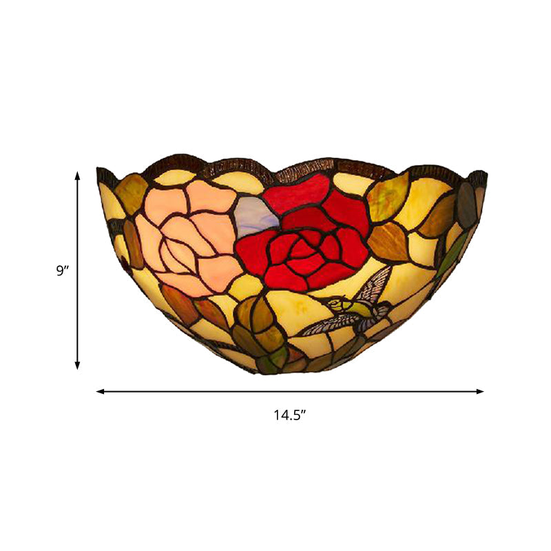 BowLift | Rose pattern wall-mounted light with bowl shade 1 light stained glass lodge Tiffany wall lamp