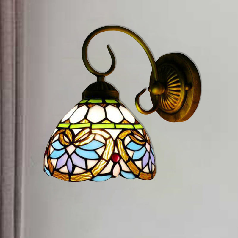 BowLift | Dome Wall Light Victorian 1 Head Stained Glass Wall Sconces Lighting in Antique Brass for Bedroom