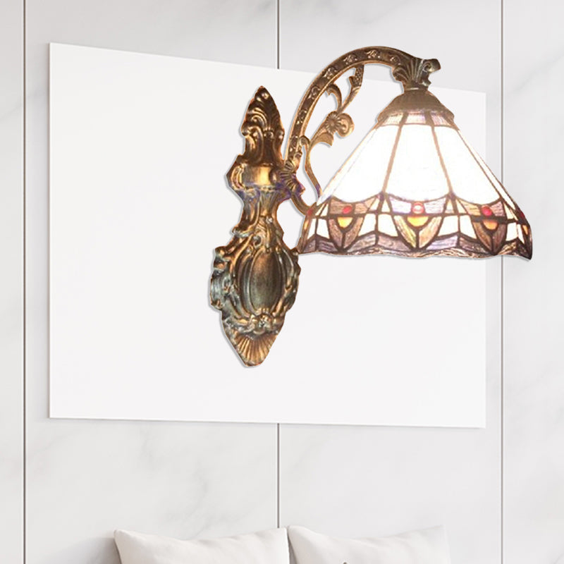 BowLift | Cone Wall Lamp Colored Glass 1 Light Tiffany Indoor Wall Lamp for Bedroom