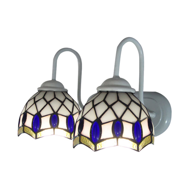 BowLift | White Dome Wall Lamp Tiffany 2 Heads Speckled Glass Wall Mounted Lamp with Blue Ornament Decoration