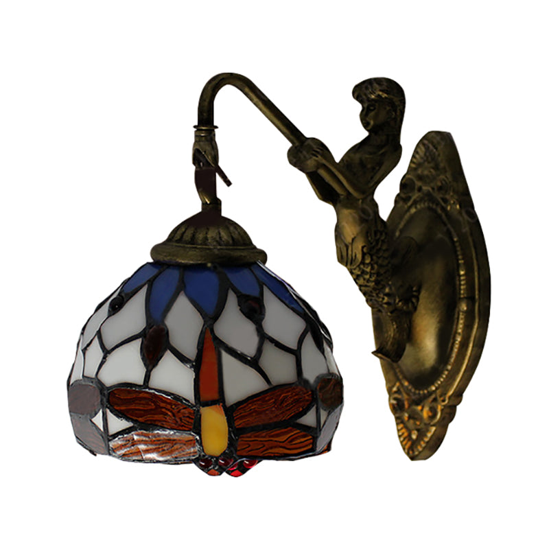 BowLift | Antique Brass Dragonfly Wall Lamp Tiffany 1 Head White Glass Wall-Mounted Lighting