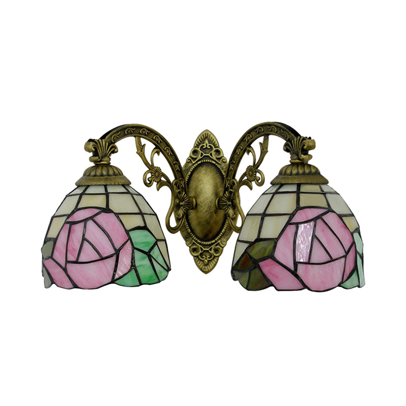 BowLift | Tiffany Style Wall Lamp Glass Painted 2 Lights Wall Lamp with Rose Pattern in Bronze Finish