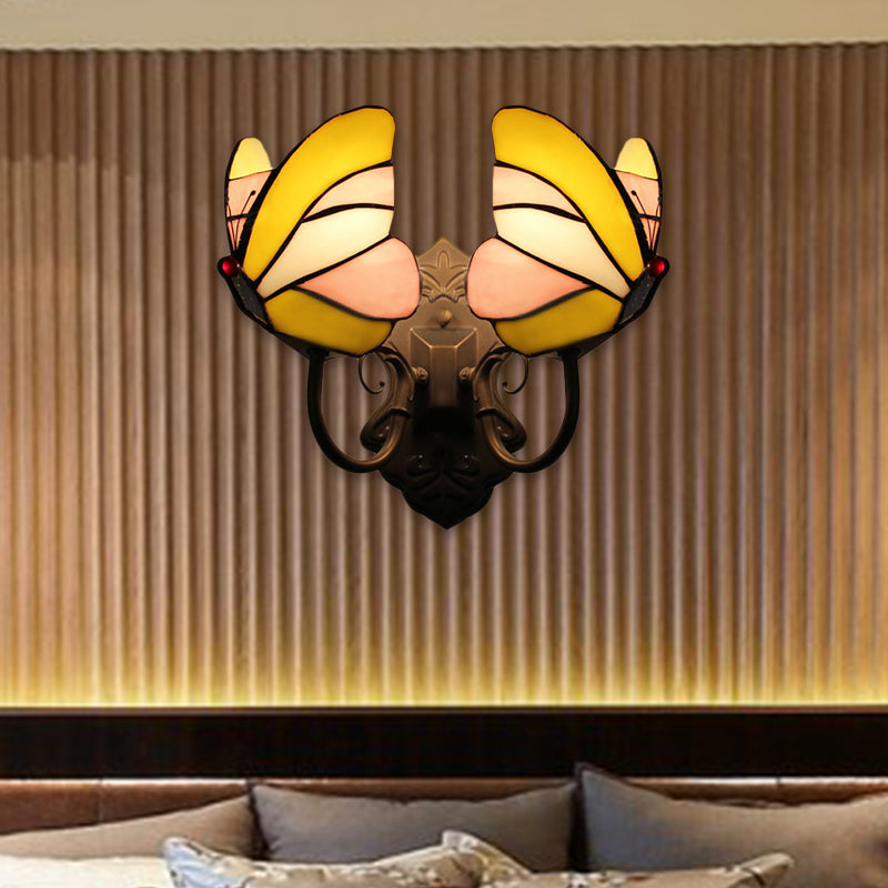 BowLift | Butterfly Wall Light Country Stained Glass 2 Lights Wall Light Lamps Light for Living Room