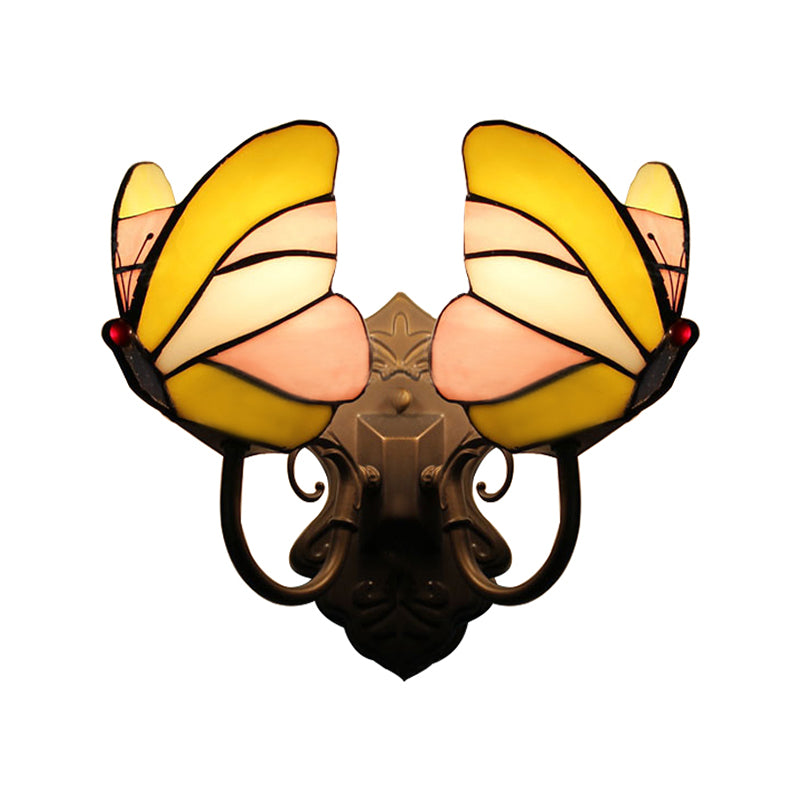 BowLift | Butterfly Wall Light Country Stained Glass 2 Lights Wall Light Lamps Light for Living Room