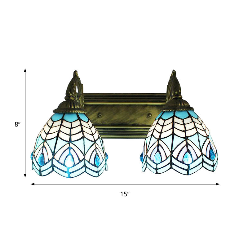 BowLift | Tiffany Style Dome Wall Lighting Illustrated Glass 2 Heads Decorative Wall Fixture Light in Blue