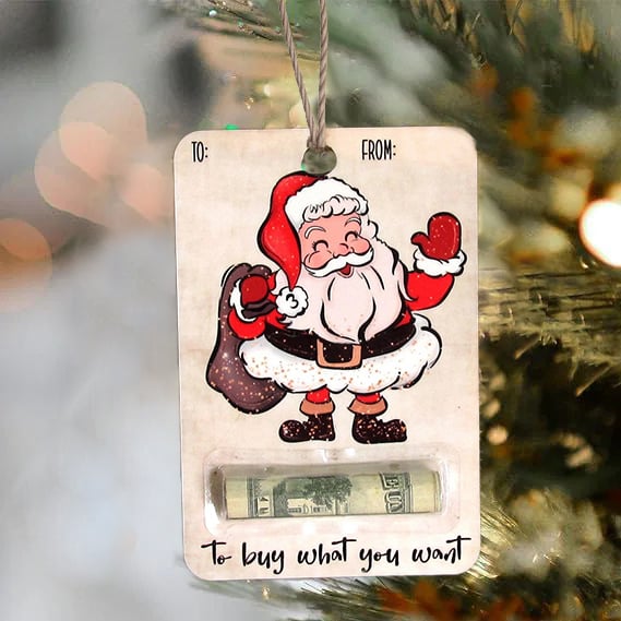 BowLift | Christmas Money Holder Ornament | Wooden Hanging Decoration | Handcrafted Holiday Gift Surprise