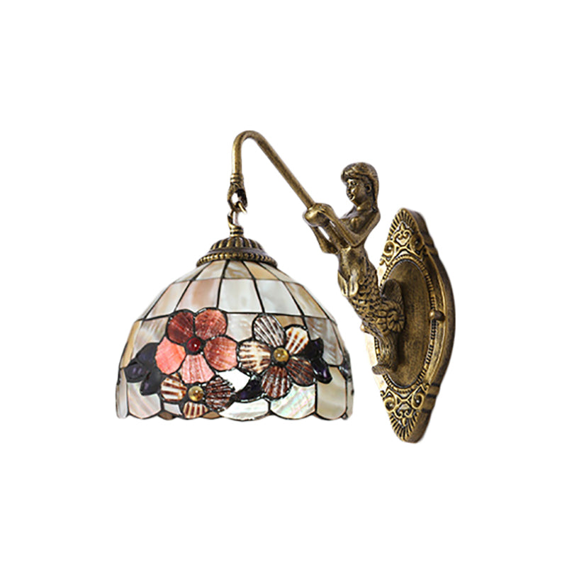 BowLift | Victorian Dome Wall Lamp Light Beige Glass 1 Head Bedside Wall Mount Light with Flower Pattern