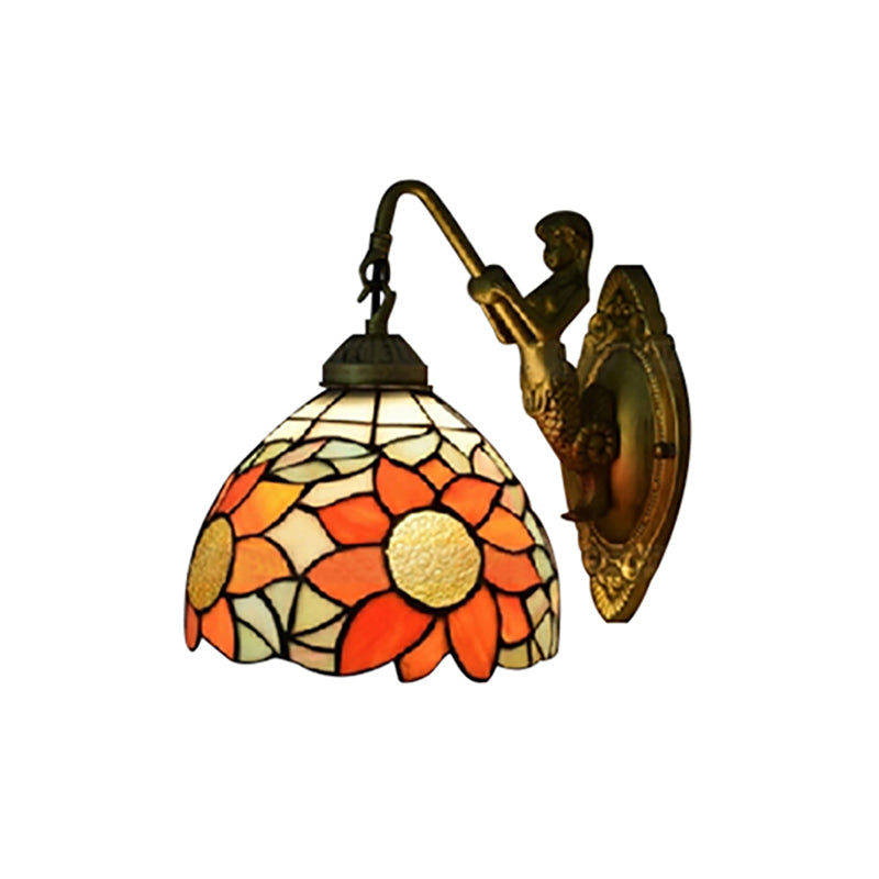 BowLift | 1 Head Corridor Wall Mounted Light Tiffany Orange Wall Lamp with Sunflower Stained Glass Shade