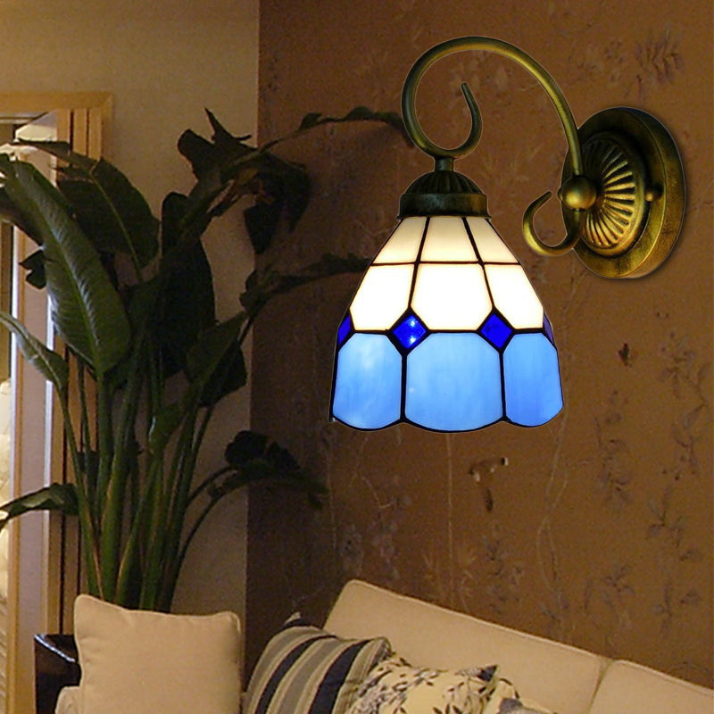 BowLift | 1 head bowl wall light Tiffany Orange/Blue/Pink glass wall lamp with curved arm for hallway