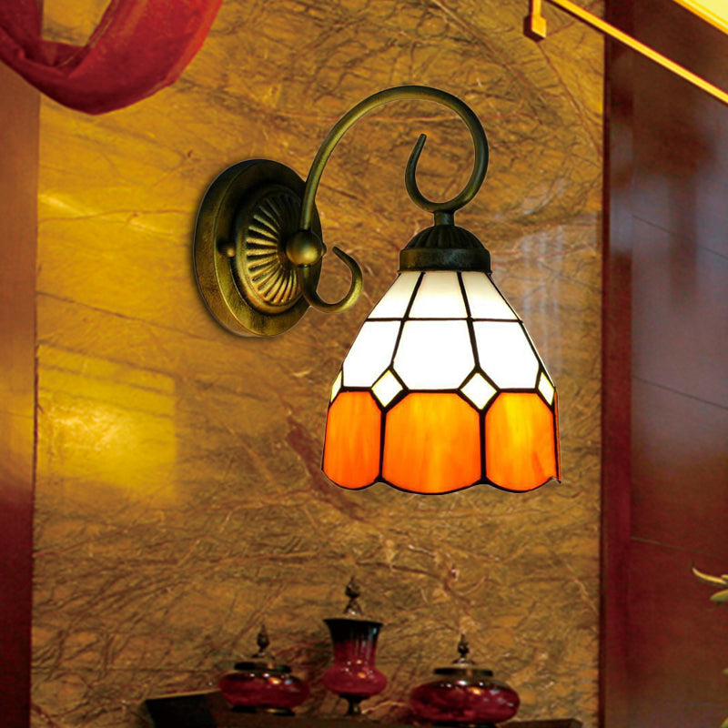BowLift | 1 head bowl wall light Tiffany Orange/Blue/Pink glass wall lamp with curved arm for hallway