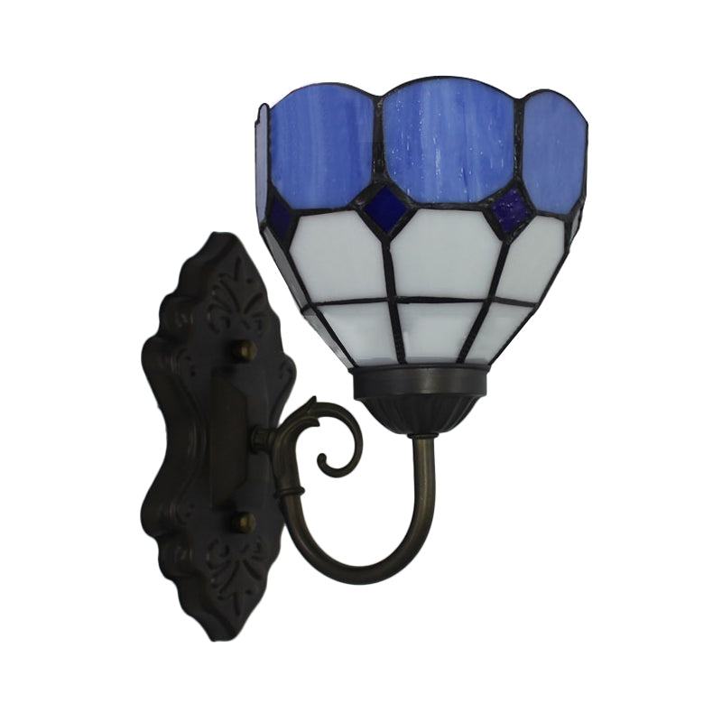 BowLift | Diamond Pattern Wall Lamp Tiffany Green/Blue Glass 1 Head Black Wall Mounted Light